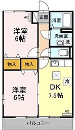 アイランド・M 2DKの間取図画像