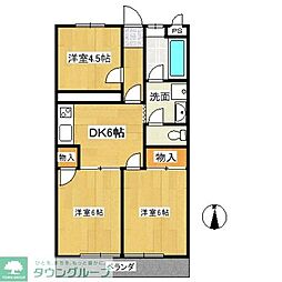 第2学園サンハイツ 3DKの間取図画像