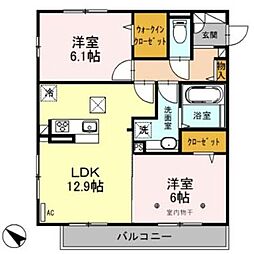 レーヴ 2LDKの間取図画像