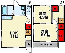 ウエストフィールド 2LDKの間取り