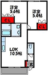グリーンハイムYG 1階2LDKの間取り