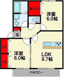 ティー・ハウス 2LDKの間取図画像