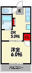 サンビューハイツ 1DKの間取図画像