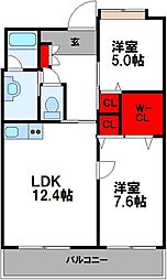 セントロイヤル新飯塚駅 2LDKの間取図画像