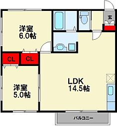 シリウス潤野 2LDKの間取図画像