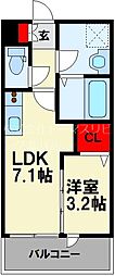 下三緒 新築AP 1DKの間取図画像