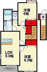 CENTURY椿D 2LDKの間取図画像