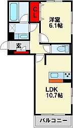 飯塚市立岩アパート 1LDKの間取図画像