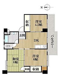 五番町住宅B棟 3DKの間取図画像