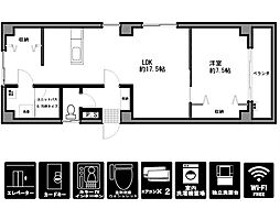 リバークレスト2 1SLDKの間取図画像