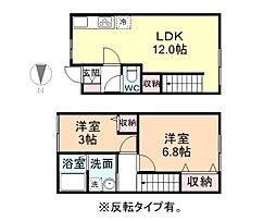 富山地鉄富山港線 越中中島駅 徒歩8分の賃貸アパート 1階2LDKの間取り