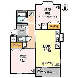 ボンヌール.オカダA棟 2LDKの間取図画像