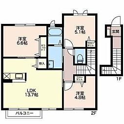 シャルマン小杉B 3LDKの間取図画像