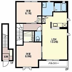 シャルマン小杉A 2LDKの間取図画像
