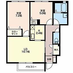 グランドゥールワコウA 2LDKの間取図画像