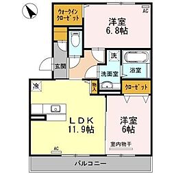 オッツ池田 2LDKの間取図画像