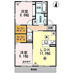 ハルブラッサム富の原B 2LDKの間取図画像