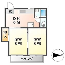 フォーブル岡田 2DKの間取図画像