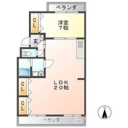 レヂデンス尾崎 1LDKの間取図画像
