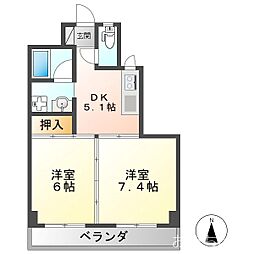 Y2ビル 2DKの間取図画像