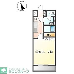 アシューレヒルズ 1Kの間取図画像