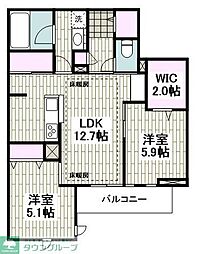 茅ヶ崎市浜竹1丁目マンション 2LDKの間取図画像