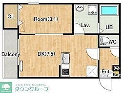 大和市福田3丁目アパート 1DKの間取図画像