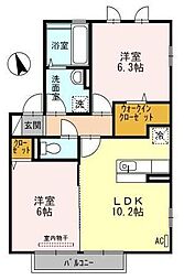 セジュールグランデB 2LDKの間取図画像