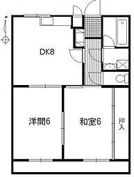 ラクーンパレス 2DKの間取図画像