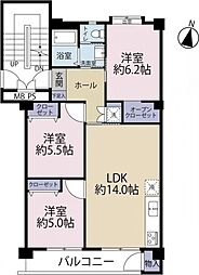 浦和栄和南住宅4号棟 3LDKの間取図画像