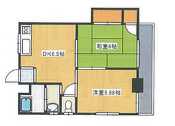 広島電鉄1系統 宇品2丁目駅 徒歩2分の賃貸アパート 3階2DKの間取り