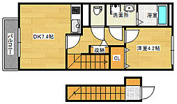 JR芸備線 矢賀駅 徒歩8分の賃貸アパート 2階1DKの間取り