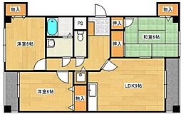 広島電鉄宮島線 修大協創中高前駅 徒歩5分の賃貸マンション 3階3LDKの間取り