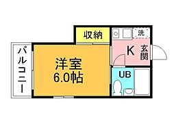 広島電鉄1系統 県病院前駅 徒歩14分の賃貸マンション 2階1Kの間取り