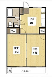 JR芸備線 矢賀駅 徒歩16分の賃貸マンション 3階2DKの間取り