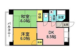 JR芸備線 戸坂駅 徒歩14分の賃貸マンション 2階2DKの間取り