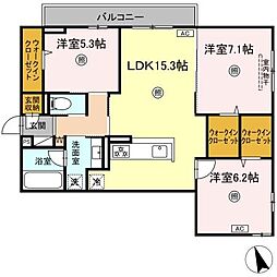 JR可部線 下祇園駅 徒歩9分の賃貸アパート 3階3LDKの間取り