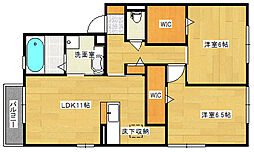 JR可部線 安芸長束駅 徒歩17分の賃貸アパート 1階2LDKの間取り