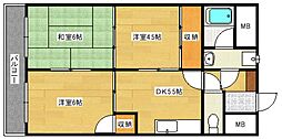 JR可部線 古市橋駅 徒歩8分の賃貸マンション 5階3DKの間取り