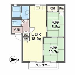 JR呉線 矢野駅 徒歩16分の賃貸アパート 2階2LDKの間取り
