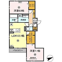 JR可部線 下祇園駅 徒歩14分の賃貸アパート 3階2LDKの間取り