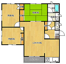 広島電鉄1系統 県病院前駅 徒歩10分の賃貸タウンハウス 1階3LDKの間取り