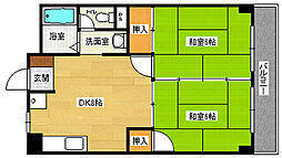JR山陽本線 向洋駅 徒歩29分の賃貸マンション 3階2DKの間取り
