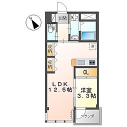 JR可部線 横川駅 徒歩9分の賃貸マンション 1階1LDKの間取り