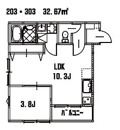 JR山陽本線 横川駅 徒歩14分の賃貸アパート 3階1LDKの間取り