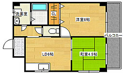 JR山陽本線 横川駅 徒歩8分の賃貸マンション 2階2DKの間取り
