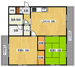 広島高速交通アストラムライン 西原駅 徒歩8分の賃貸マンション 5階2LDKの間取り