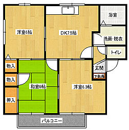 広島高速交通アストラムライン 中筋駅 徒歩9分の賃貸アパート 1階3DKの間取り
