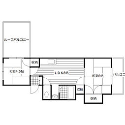 広島電鉄1系統 御幸橋駅 徒歩5分の賃貸マンション 3階2DKの間取り