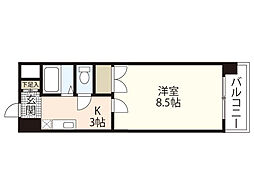 JR可部線 横川駅 徒歩15分の賃貸マンション 2階1Kの間取り